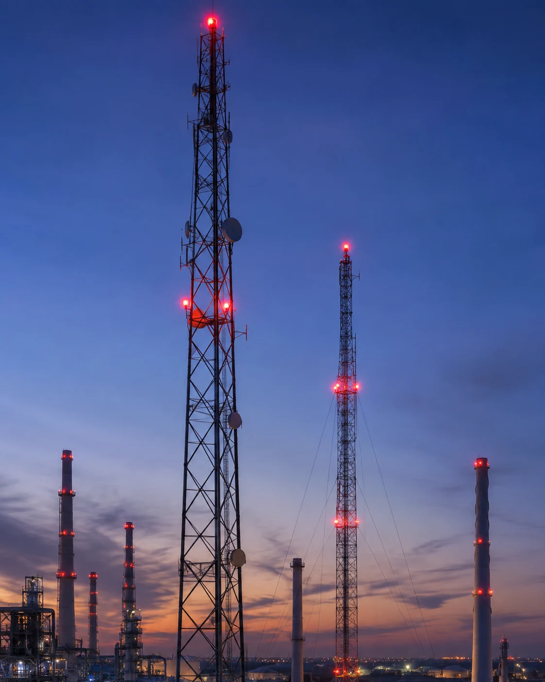 Aviation obstruction light on a tower