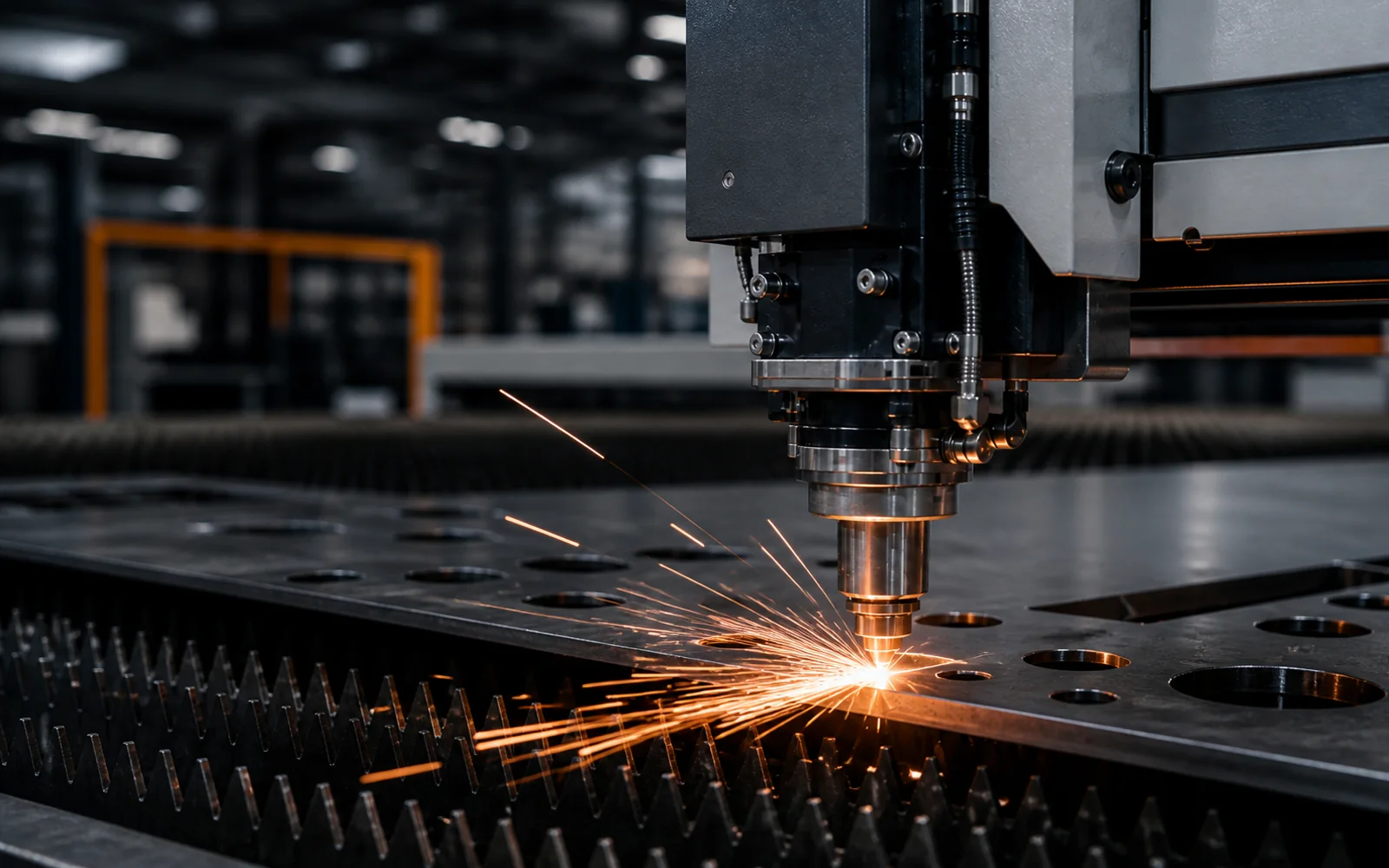 Unbranded CNC cutting system processing a steel plate