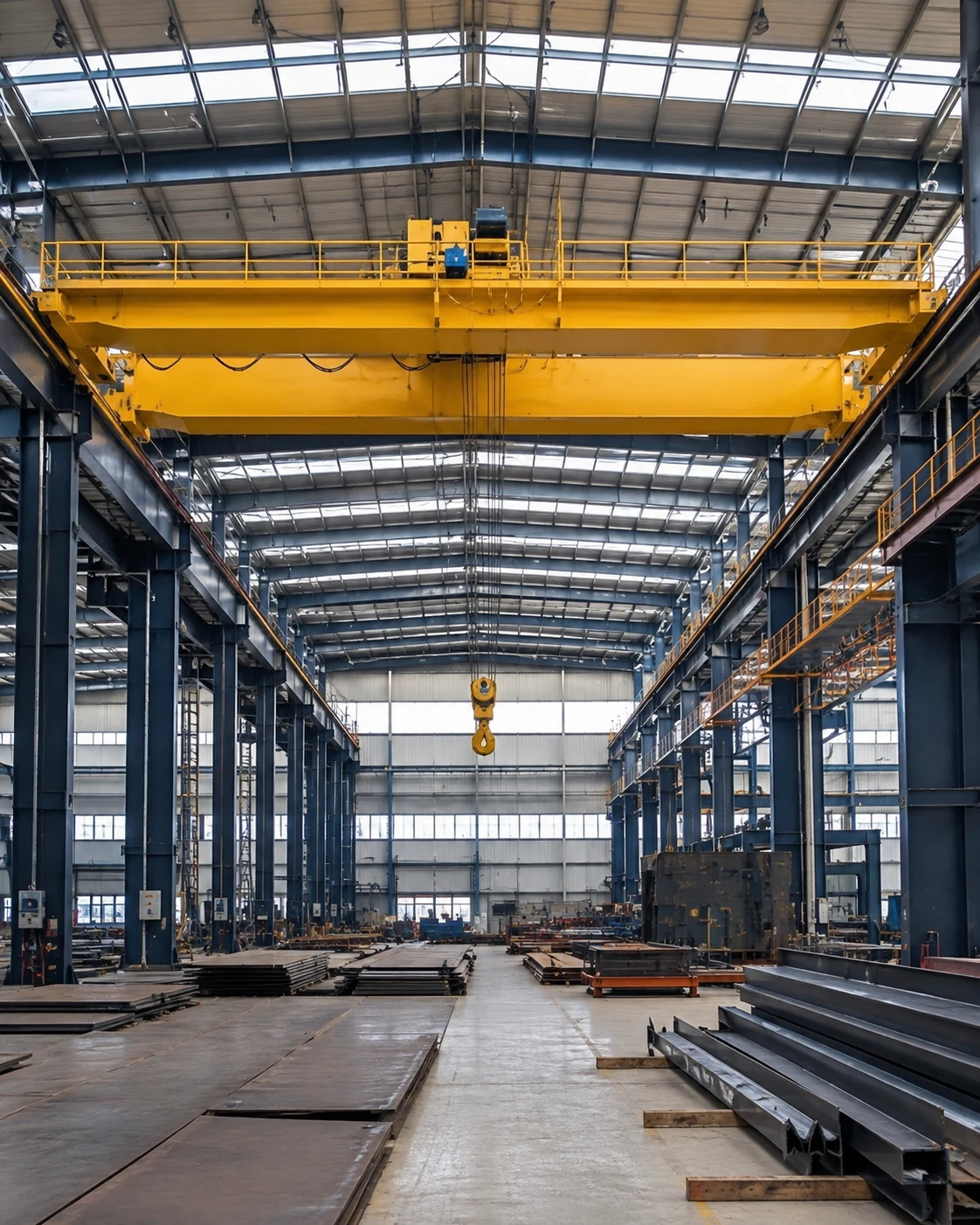 Overhead bridge crane in factory